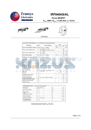 IRF840AL datasheet - Power MOSFET