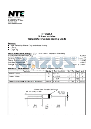 NTE605A datasheet - Silicon Varistor Temperature Compensating Diode
