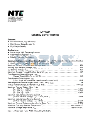 NTE6083 datasheet - Schottky Barrier Rectifier