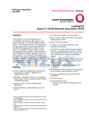 LU3X34FTR datasheet - Quad 3 V 10/100 Ethernet Transceiver TX/FX