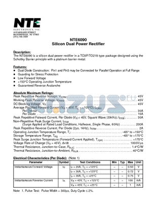 NTE6090 datasheet - Silicon Dual Power Rectifier