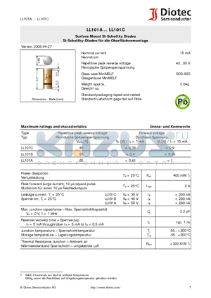 LL101B datasheet - Surface Mount Si-Schottky Diodes