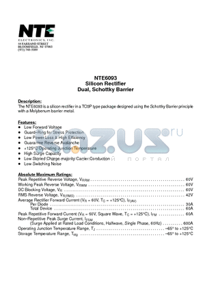 NTE6093 datasheet - Silicon Rectifier Dual, Schottky Barrier