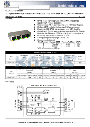 LU4S041C-34LF datasheet - 1X4 RJ45 CONNECTOR MODULE WITH INTEGRATED 10/100 BASE-TX MAGNETICS AND LEDS