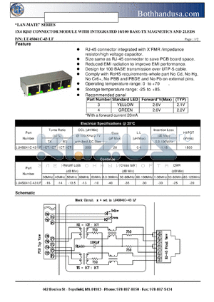 LU4S041C-43LF datasheet - 1X4 RJ45 CONNECTOR MODULE WITH INTEGRATED 10/100 BASE-TX MAGNETICS AND 2LEDS