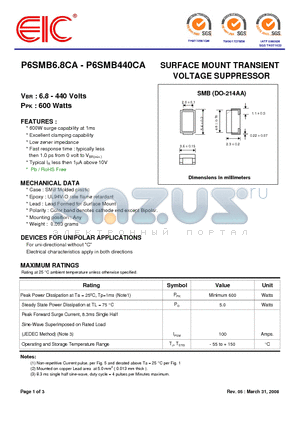 P6SMB120CA datasheet - SURFACE MOUNT TRANSIENT VOLTAGE SUPPRESSOR