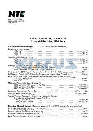 NTE6115 datasheet - Industrial Rectifier, 1200 Amp