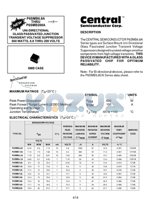 P6SMB12A datasheet - UNI-DIRECTIONAL GLASS PASSIVATED JUNCTION TRANSIENT VOLTAGE SUPPRESSOR 600 WATTS, 6.8 THRU 200 VOLTS