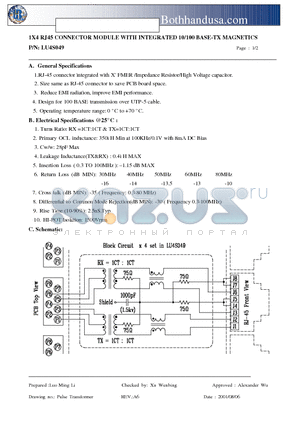 LU4S049 datasheet - 1X4 RJ45 CONNECTOR MODULE WITH INTEGRATED 10/100 BASE-TX MAGNETICS