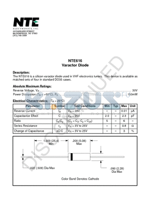 NTE616 datasheet - Varactor Diode