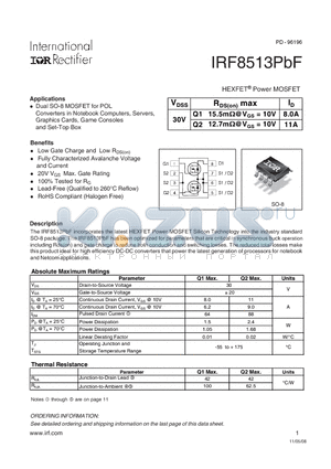 IRF8513PBF datasheet - HEXFET Power MOSFET