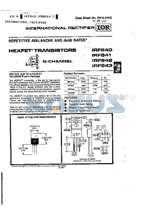 IRF842 datasheet - TRANSISTORS N-CHANNEL