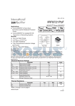 IRF8721PBF datasheet - HEXFET Power MOSFET