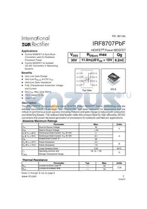 IRF8707PBF datasheet - HEXFET Power MOSFET