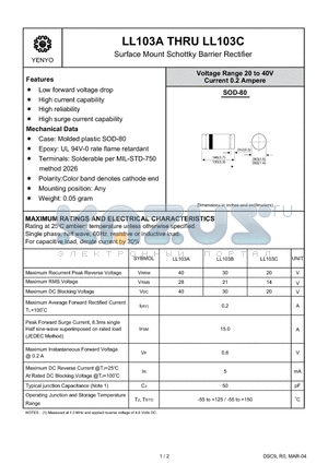 LL103A datasheet - Surface Mount Schottky Barrier Rectifier