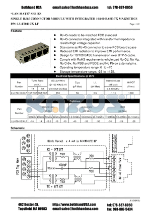 LU4T041CXLF datasheet - SINGLE RJ45 CONNECTOR MODULE WITH INTEGRATED 10/100 BASE-TX MAGNETICS