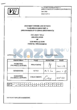 MDLS16166-LV-G-LED01G datasheet - SPECIFICATION OF LCD MODULE TYPE