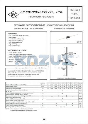 HER504 datasheet - TECHNICAL SPECIFICATIONS OF HIGH EFFICIENCY RECTIFIER