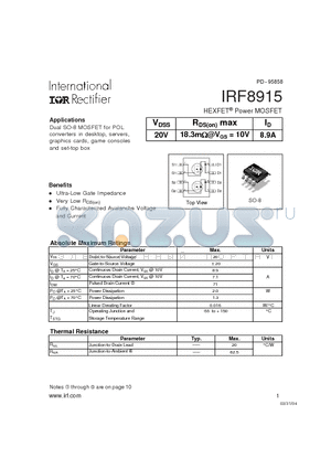IRF8915 datasheet - HEXFETPower MOSFET