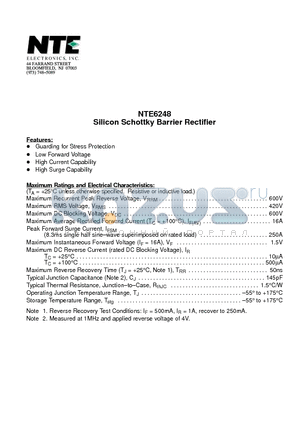 NTE6248 datasheet - Silicon Schottky Barrier Rectifier