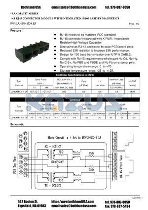 LU4U041X-4LF datasheet - 14 RJ45 CONNECTOR MODULE WITH INTEGRATED 10/100 BASE-TX MAGNETICS