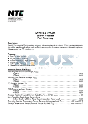 NTE625 datasheet - Silicon Rectifier Fast Recovery