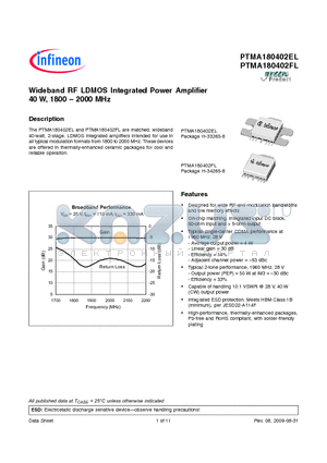 PTMA180402EL datasheet - Wideband RF LDMOS Integrated Power Amplifier 40 W, 1800  2000 MHz