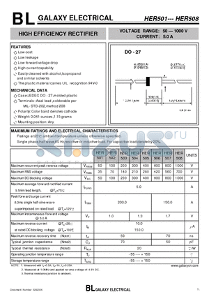 HER504 datasheet - HIGH EFFICIENCY RECTIFIER