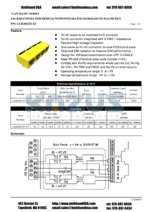 LU4U041XYLF datasheet - 14 RJ45 CONNECTOR MODULE WITH INTEGRATED 10/100 BASE-TX MAGNETICS