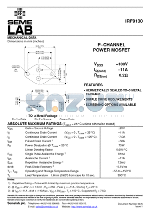 IRF9130_03 datasheet - PCHANNEL POWER MOSFET