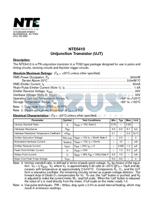 NTE6410 datasheet - Unijunction Transistor (UJT)