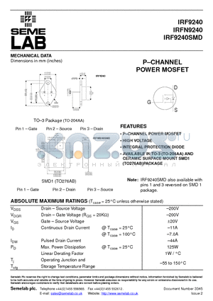 IRF9240_03 datasheet - PCHANNEL POWER MOSFET