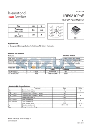 IRF9310PBF datasheet - HEXFET Power MOSFET