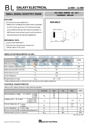 LL103C datasheet - SMALL SIGNAL SCHOTTKY DIODE