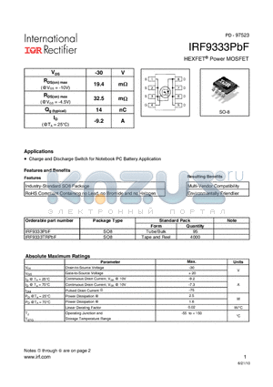 IRF9333PBF datasheet - HEXFET Power MOSFET