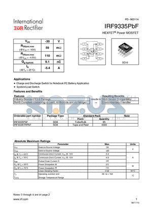 IRF9335PBF datasheet - HEXFET Power MOSFET