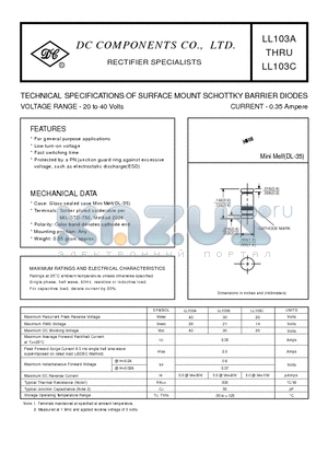 LL103C datasheet - TECHNICAL SPECIFICATIONS OF SURFACE MOUNT SCHOTTKY BARRIER DIODES