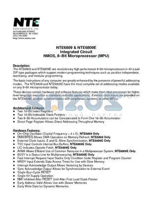 NTE6809E datasheet - Integrated Circuit NMOS, 8-Bit Microprocessor (MPU)
