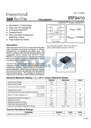 IRF9410 datasheet - Power MOSFET(Vdss=30V, Rds(on)=0.030ohm)