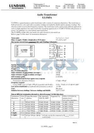 LL1545A datasheet - Audio Transformer