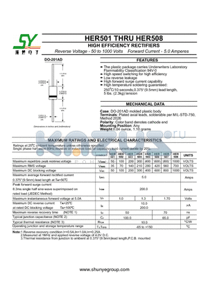 HER505 datasheet - HIGH EFFICIENCY RECTIFIERS