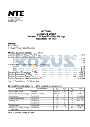 NTE7034 datasheet - Integrated Circuit Module, 3 Output Positive Voltage Regulator for VCR