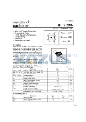 IRF9530N datasheet - Power MOSFET(Vdss=-100V, Rds(on)=0.20ohm, Id=-14A)