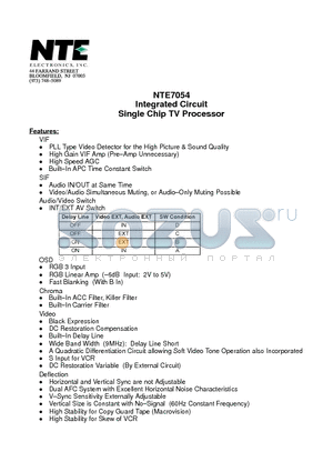 NTE7054 datasheet - Integrated Circuit Single Chip TV Processor