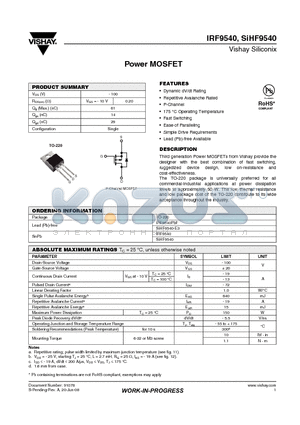 IRF9540PBF datasheet - Power MOSFET