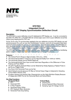 NTE7063 datasheet - Integrated Circuit CRT Display Synchronization Deflection Circuit