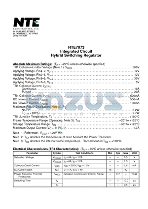NTE7073 datasheet - Integrated Circuit Hybrid Switching Regulator