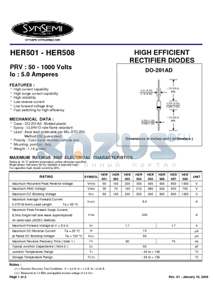 HER507 datasheet - HIGH EFFICIENT RECTIFIER DIODES