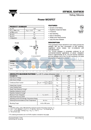 IRF9630 datasheet - Power MOSFET