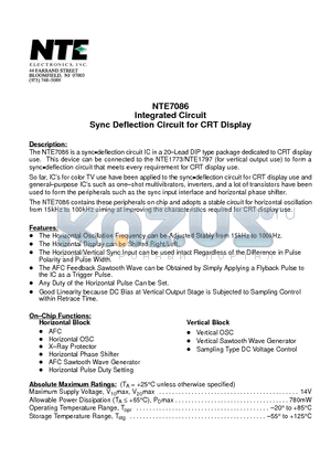 NTE7086 datasheet - Integrated Circuit Sync Deflection Circuit for CRT Display